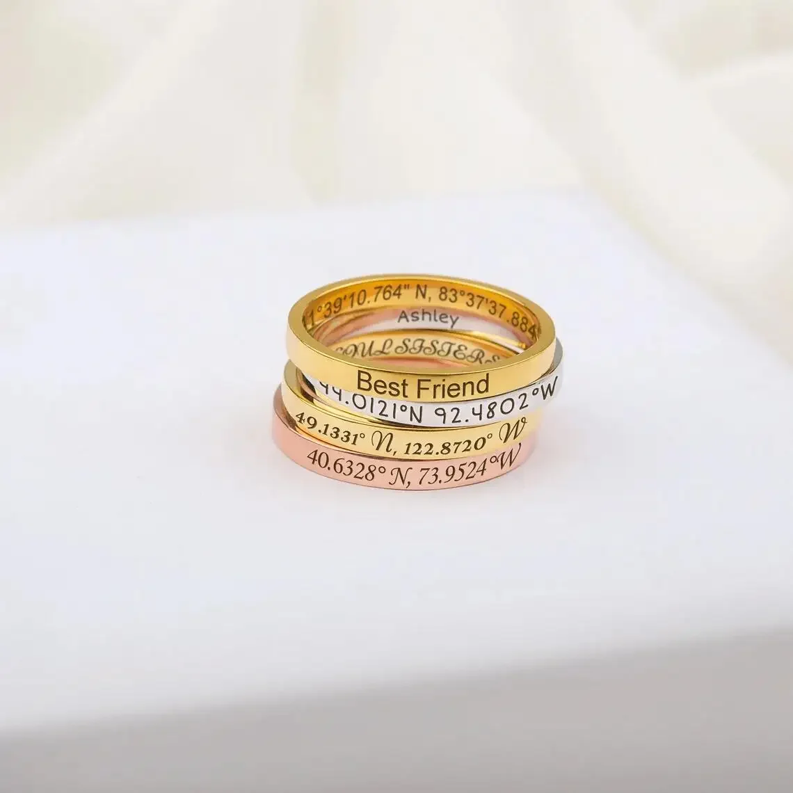 Custom Word Inside Outside Engrave Ring Dainty Name Personalized Stacking Ring Unisex Promise EternityMemorial Anniversary Gifts thumbnail 5
