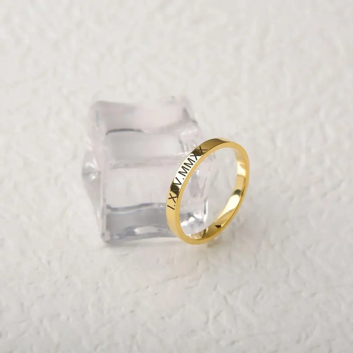 Custom Word Inside Outside Engrave Ring Dainty Name Personalized Stacking Ring Unisex Promise EternityMemorial Anniversary Gifts thumbnail 3