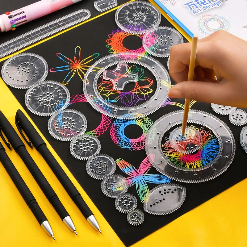 Classic Gear Spirograph Drawing Set Geometric Painting Stencils Rulers Scratch Rainbow Paper Creative Educational Kids Toys Gift thumbnail 2