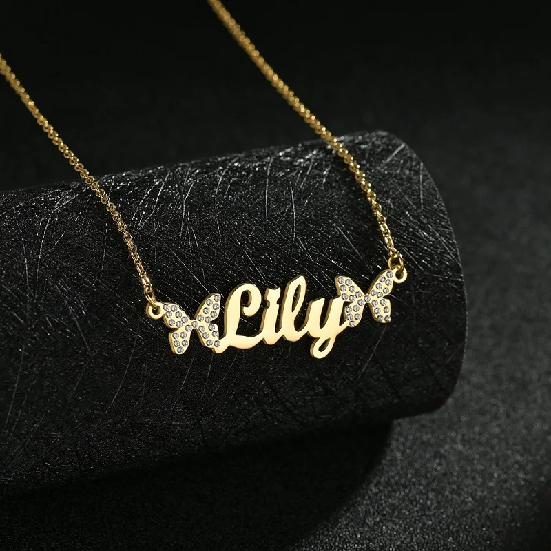 Fashion Custom Name Necklaces for Women Stainless Steel Personalized Summer Choker Letter Heart Butterfly Pendant Jewelry Gift thumbnail 2