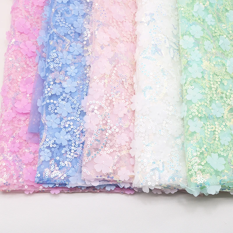 1yards 130cm DIY Handmade High Quality Mesh Embroidery Sequin 3D Flower Tulle Fabric DIY Bow Material for Decor Clothes Crafts thumbnail 3