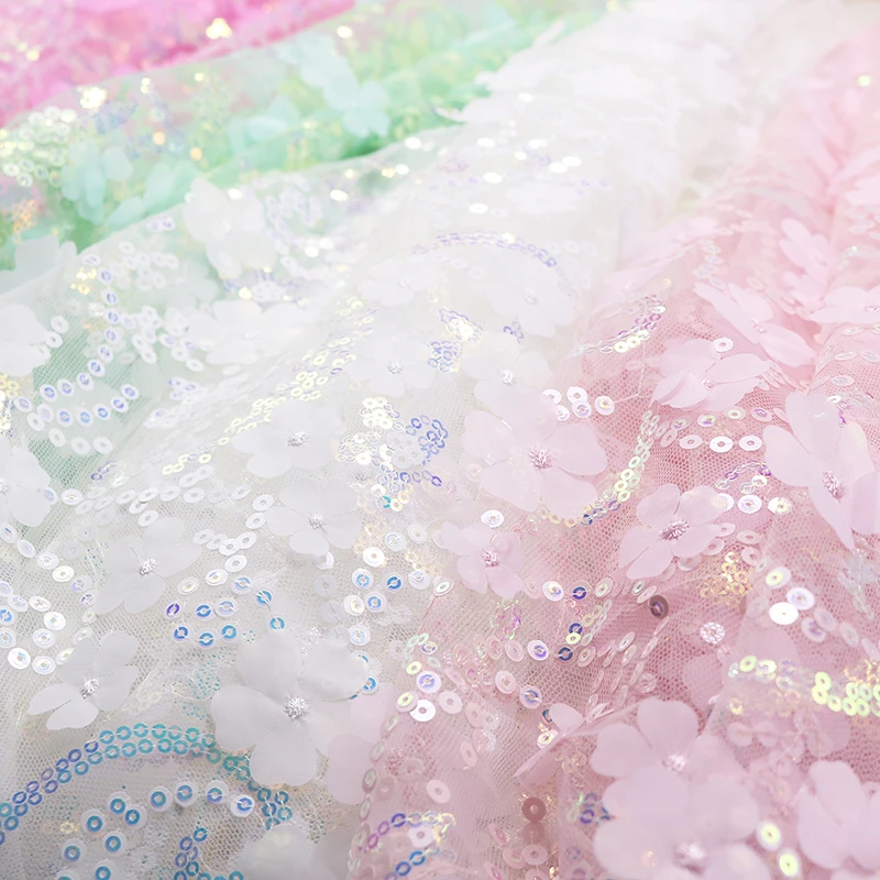 1yards 130cm DIY Handmade High Quality Mesh Embroidery Sequin 3D Flower Tulle Fabric DIY Bow Material for Decor Clothes Crafts thumbnail 5