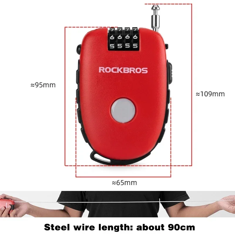 ROCKBROS Portable Password Bike Lock Motorcycle Helmet Wire Lock Bicycle Anti-theft Cable BMX Scooter Safety Padlock Accessories thumbnail 5