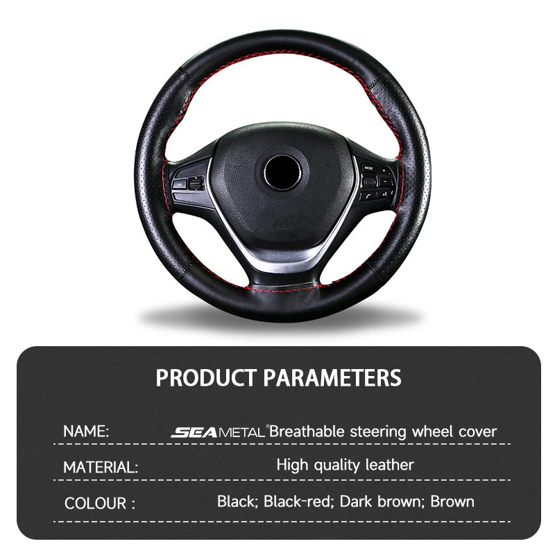 SEAMETAL Genuine Leather Car Steering Wheel Cover with Needles Thread DIY Braid 37-38cm Anti-Slip Cowhide Steer-Wheel Protector thumbnail 5