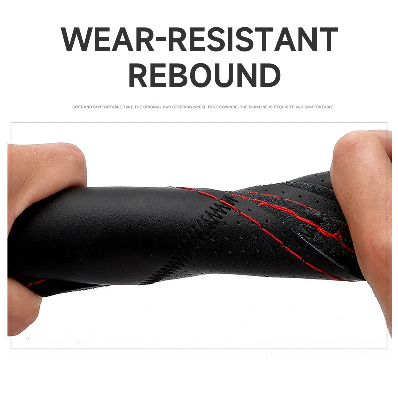 SEAMETAL Genuine Leather Car Steering Wheel Cover with Needles Thread DIY Braid 37-38cm Anti-Slip Cowhide Steer-Wheel Protector thumbnail 2