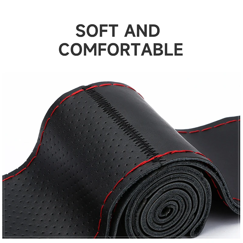 SEAMETAL Genuine Leather Car Steering Wheel Cover with Needles Thread DIY Braid 37-38cm Anti-Slip Cowhide Steer-Wheel Protector thumbnail 4