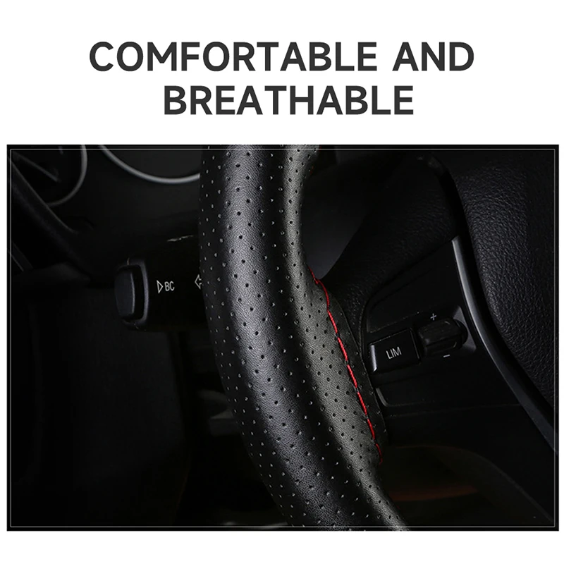 SEAMETAL Genuine Leather Car Steering Wheel Cover with Needles Thread DIY Braid 37-38cm Anti-Slip Cowhide Steer-Wheel Protector thumbnail 3