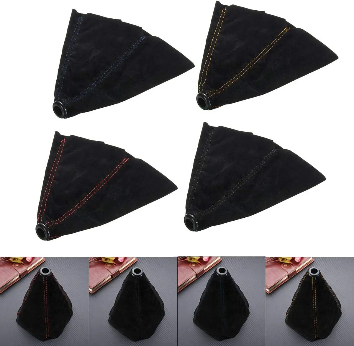 New 16mm Universal Car Gear Shift Collars PU Leather Carbon Fiber Auto Car Manual Stick Shifter Knob Gear Shift Boot Cover thumbnail 3