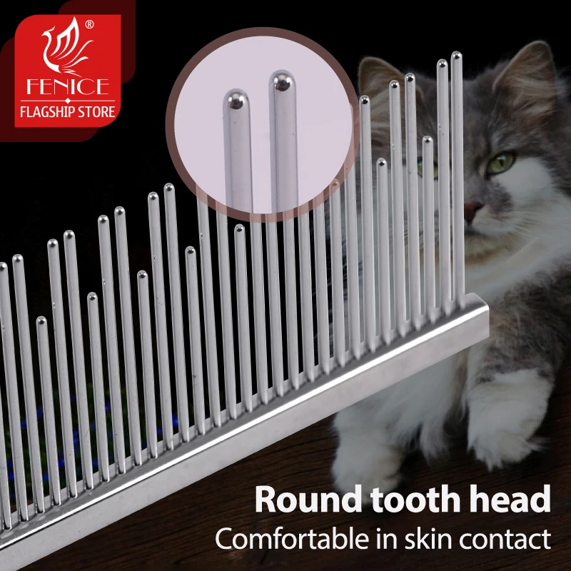 Fenice Professional Anti-Corrosion Grooming Comb For Dogs Cats Tapered Stainless Steel Pins Pet Grooming Supplies thumbnail 2