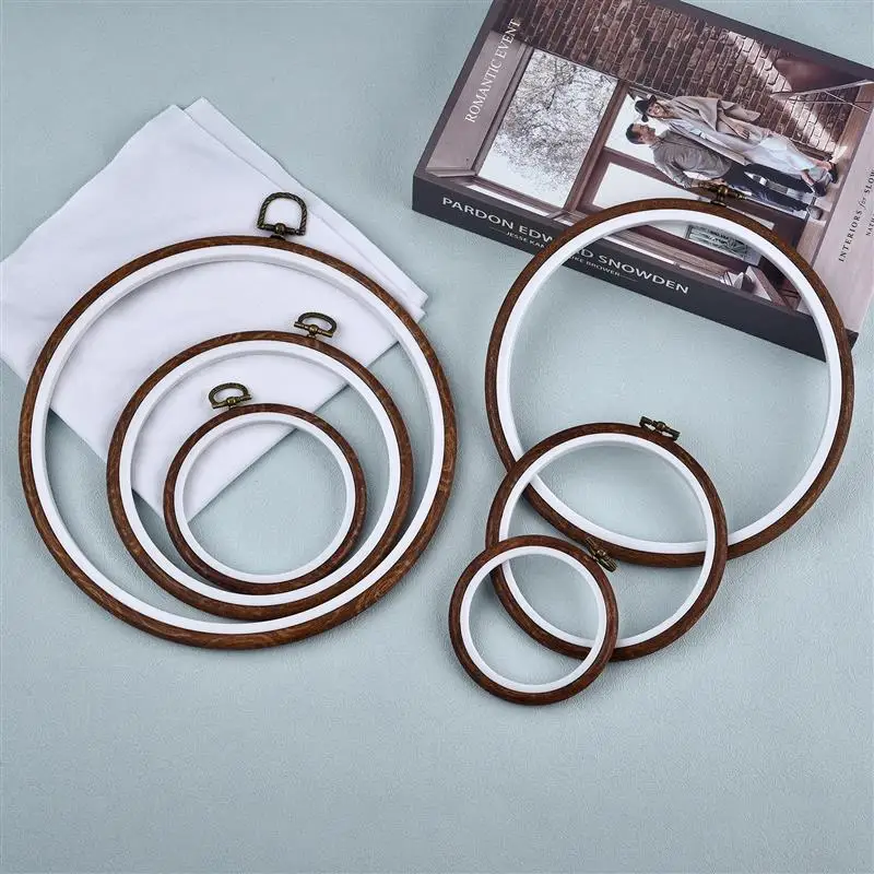 Sewing Tool Round Oval Wooden Color Embroidery Hoops Frame Set Plastic Embroidery Hoop Rings For DIY Cross Stitch Needle Craft thumbnail 6