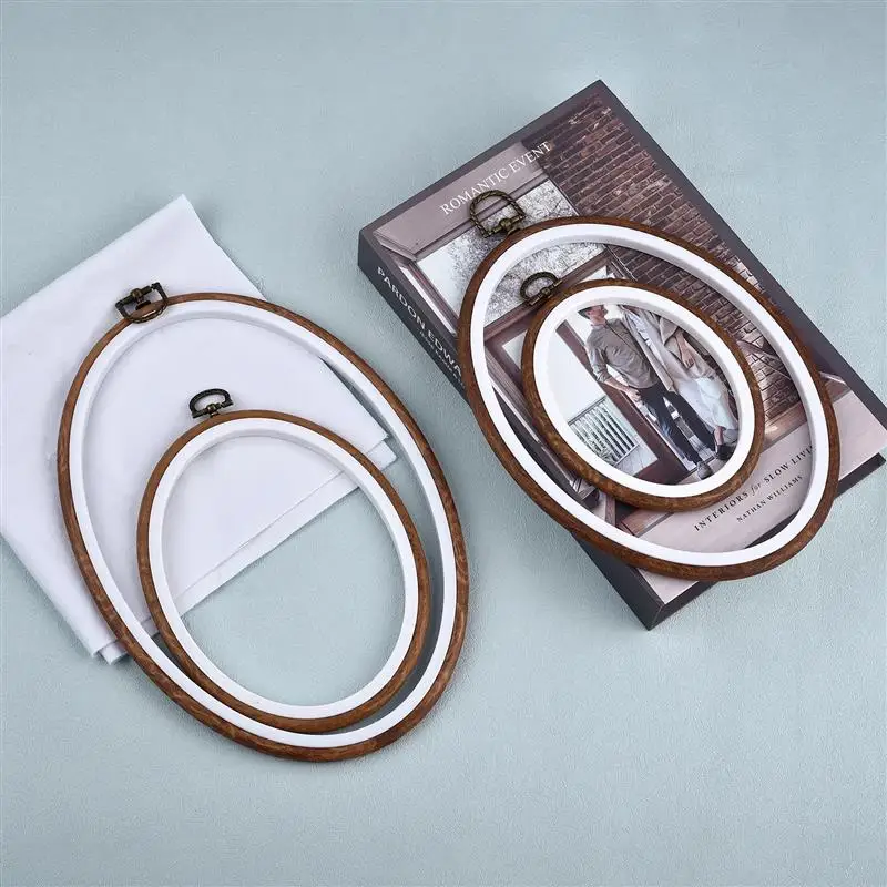 Sewing Tool Round Oval Wooden Color Embroidery Hoops Frame Set Plastic Embroidery Hoop Rings For DIY Cross Stitch Needle Craft thumbnail 5