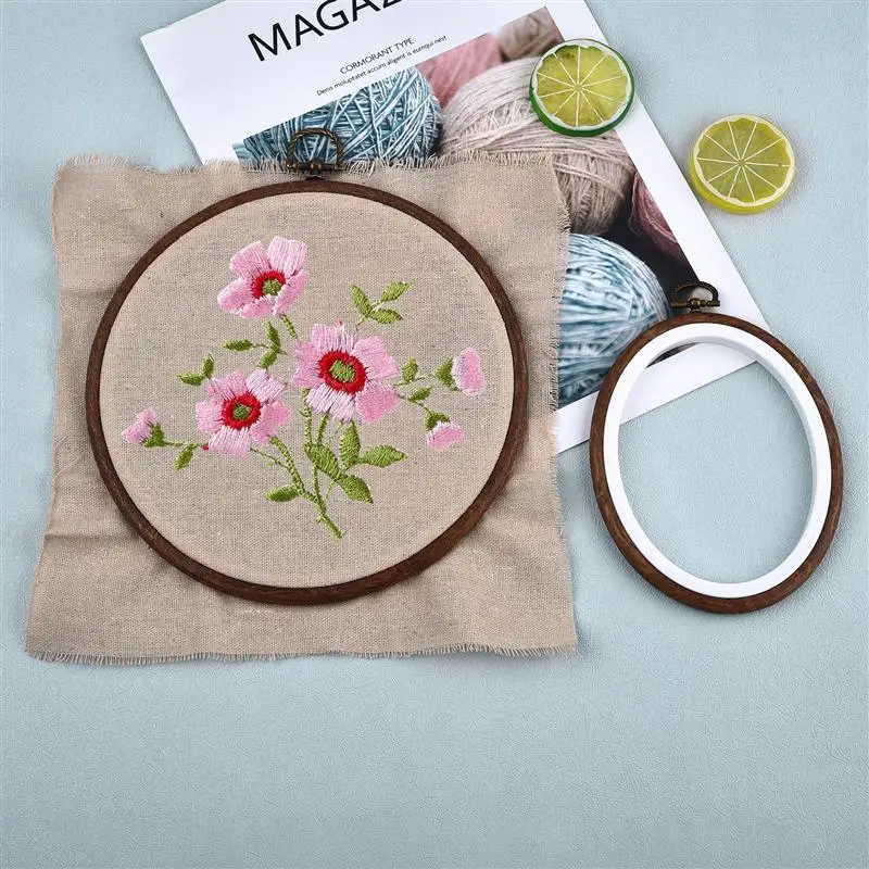 Sewing Tool Round Oval Wooden Color Embroidery Hoops Frame Set Plastic Embroidery Hoop Rings For DIY Cross Stitch Needle Craft thumbnail 4