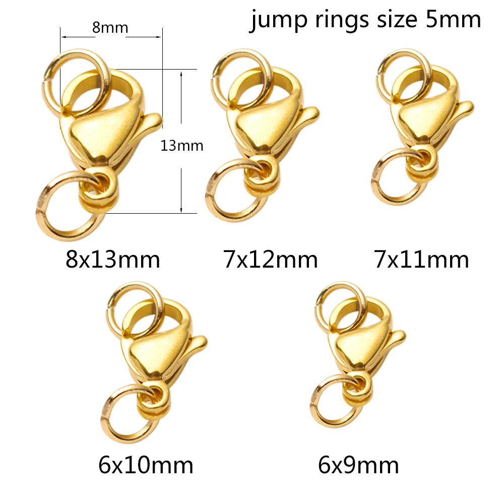 20-40pcs Gold Stainless Steel Lobster Clasps Hooks Connectors Jump Rings For Bracelet Necklace Chain DIY Jewelry Making Findings thumbnail 2