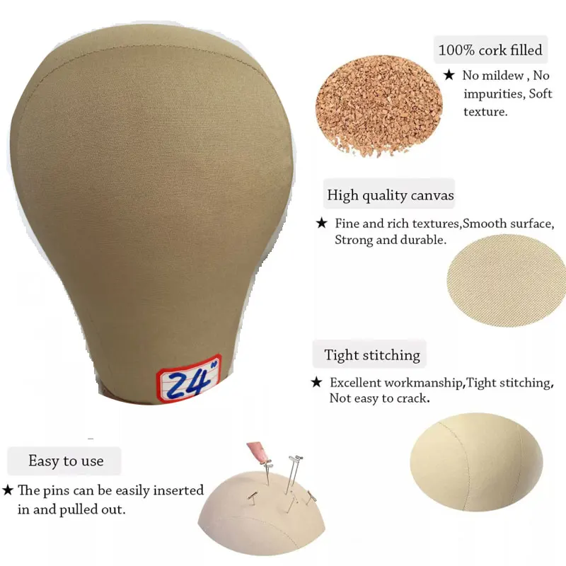 21''-24''Wig Head Cork Canvas Block Head Mannequin Head  for Making Wigs,Training, Display – Wig Head Stand thumbnail 4