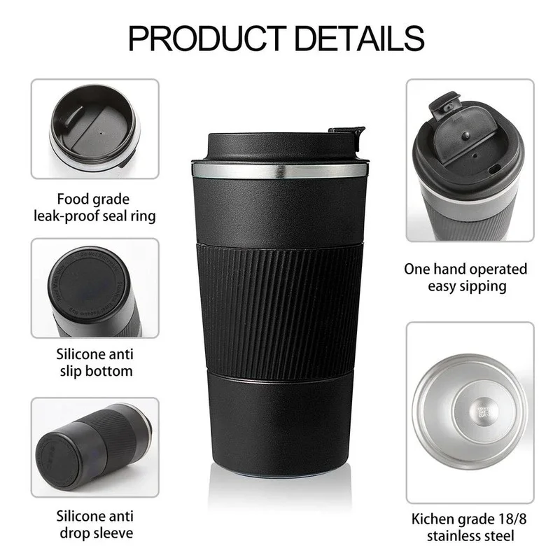 380ml 510ml Stainless Steel Coffee Cup Thermal Mug Garrafa Termica Cafe Copo Termico Caneca Non-slip Travel Car Insulated Bottle thumbnail 5