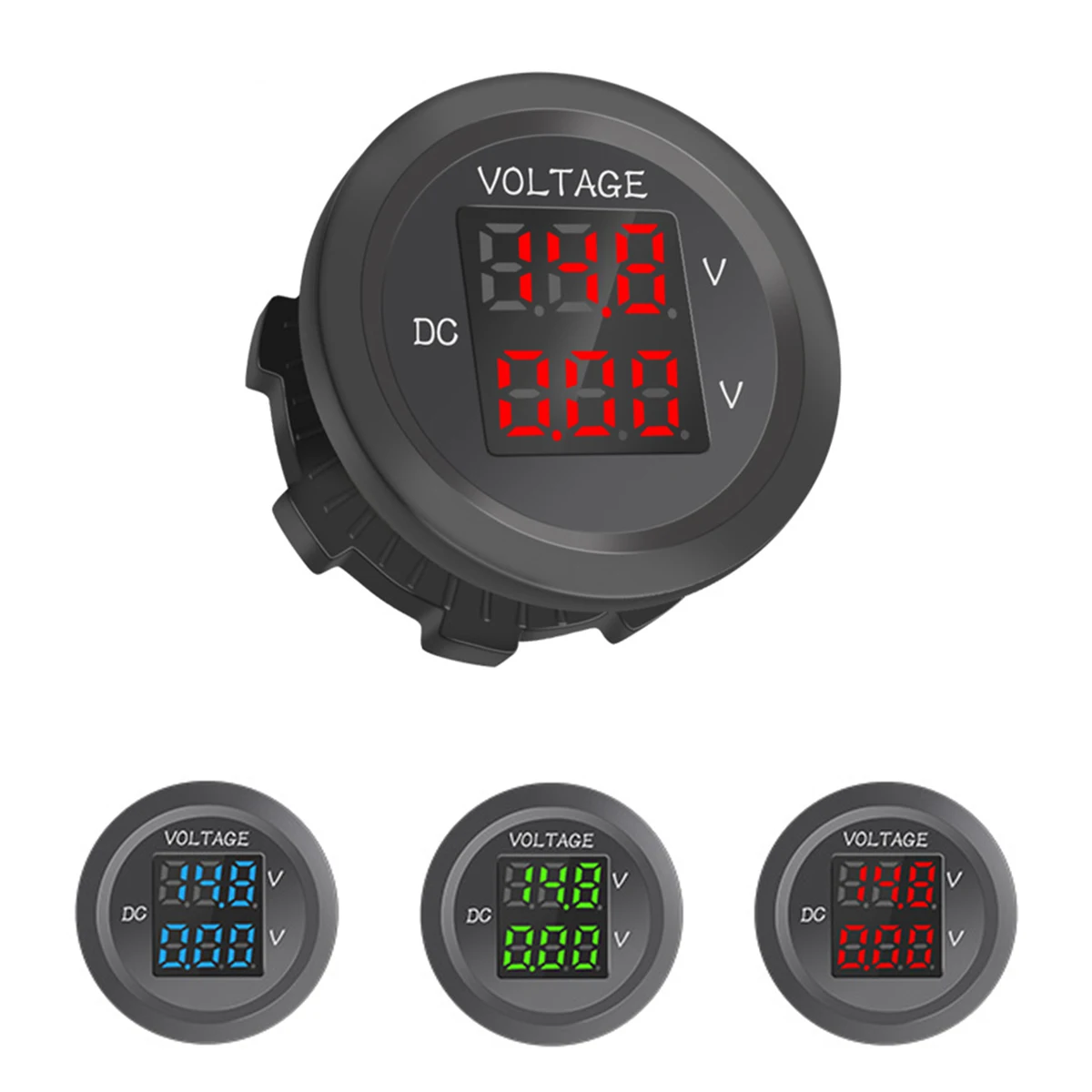 Car LED Waterproof Dual Voltage Three-Digit Mini Round Waterproof LED Panel Digital Voltmeter Tester Monitor Display Voltmeter