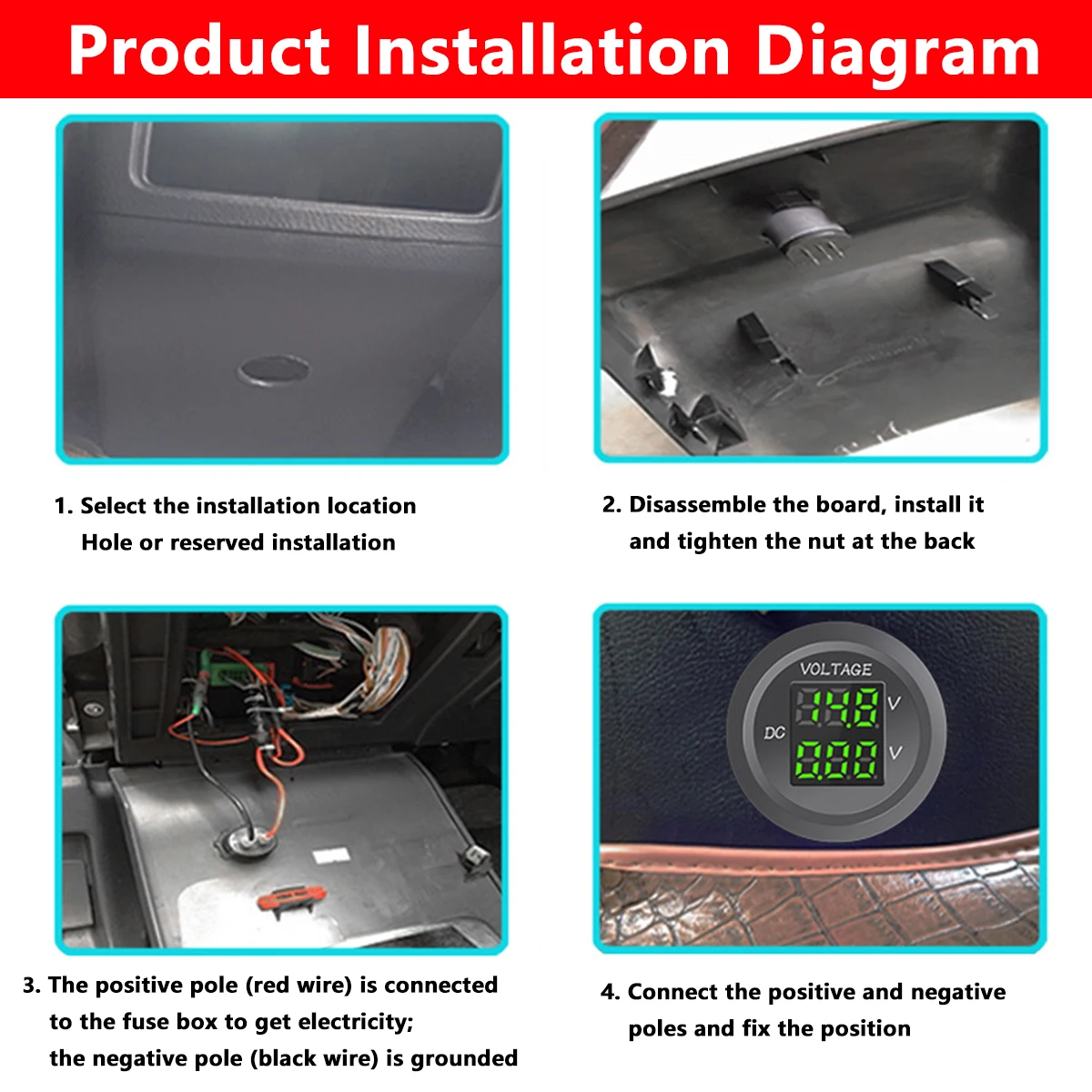 Car LED Waterproof Dual Voltage Three-Digit Mini Round Waterproof LED Panel Digital Voltmeter Tester Monitor Display Voltmeter thumbnail 6