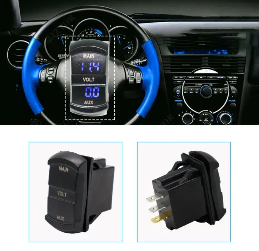 12-24V Car Boat Motorcycle LED Digital Dual Volt Meters AUX Main Battery Monitor Voltage Gauge Auto Panel Voltmeter Tester thumbnail 3