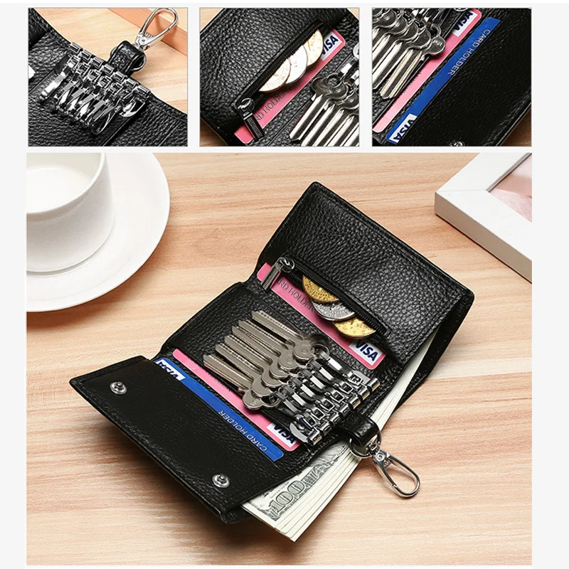 Unisex Genuine Leather Key Holder Wallet - Car/House Key Organizer with Card Slots, Compact Keychain Bag (Gift Ready thumbnail 4