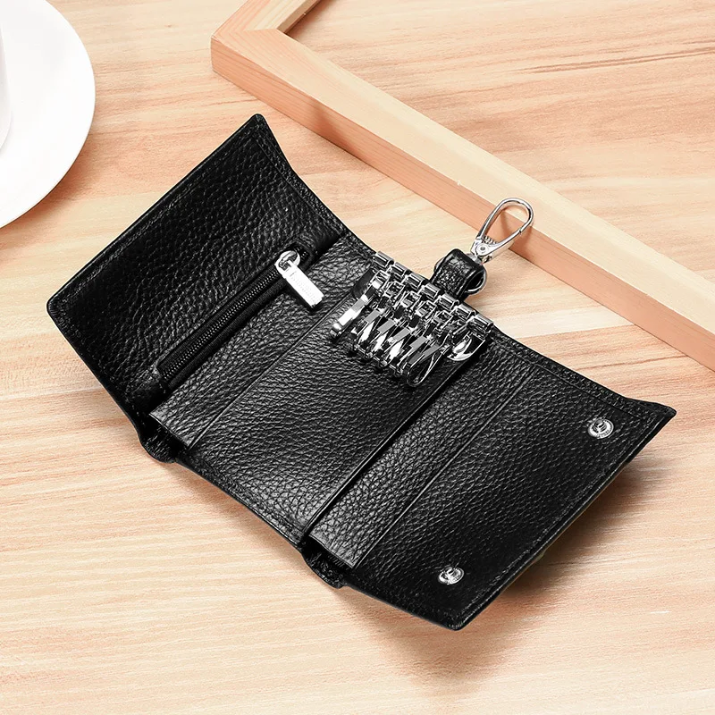 Unisex Genuine Leather Key Holder Wallet - Car/House Key Organizer with Card Slots, Compact Keychain Bag (Gift Ready thumbnail 3