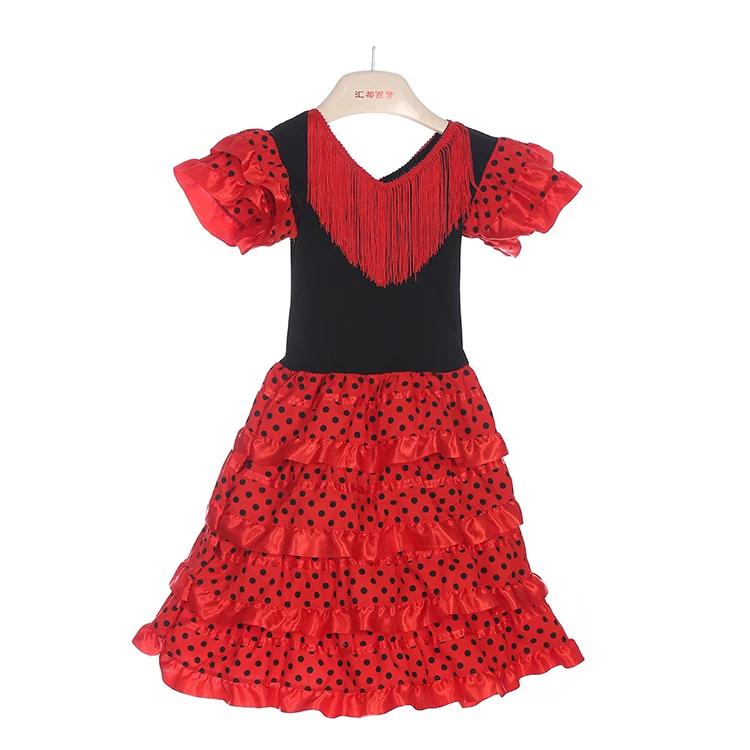 Girls Dress Beautiful Spanish Flamenco Dancer Costume Childrens April Sevilla Performances Dance Outfit thumbnail 2