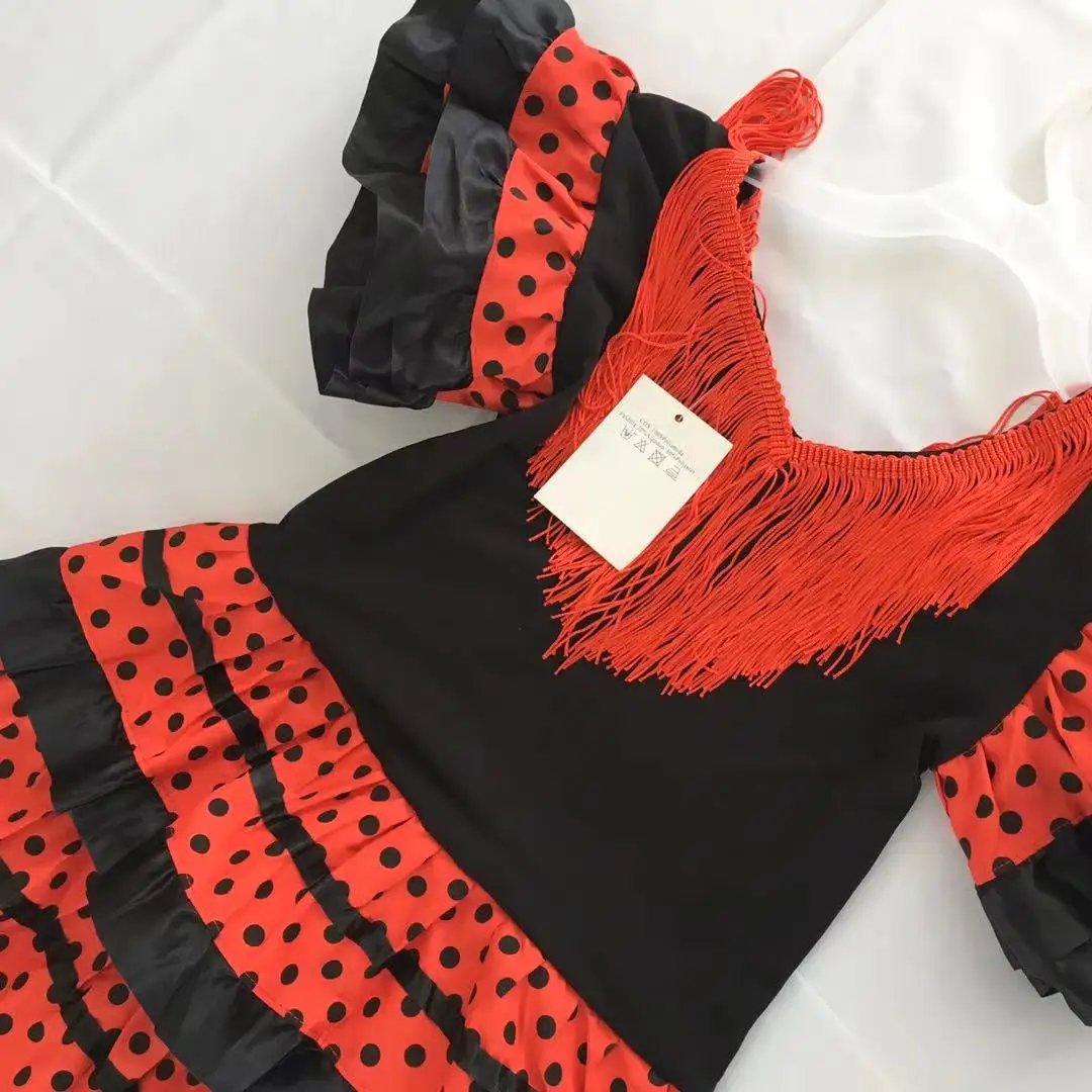 Girls Dress Beautiful Spanish Flamenco Dancer Costume Childrens April Sevilla Performances Dance Outfit thumbnail 3