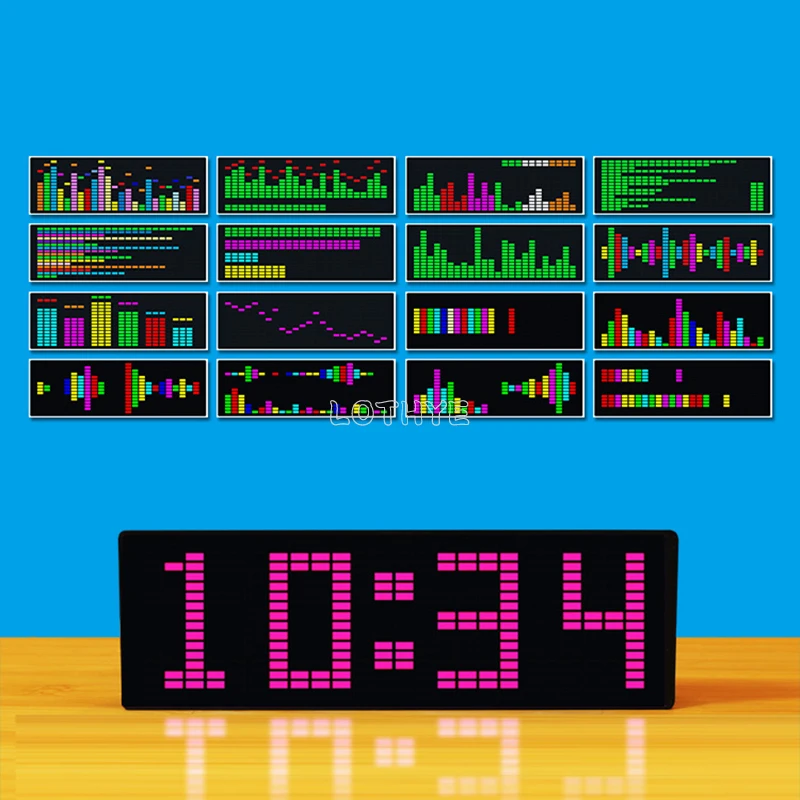 LOTHYE RGB Rhythm LED Stereo Music Spectrum Pickup Electronic Clock Voice Control Level Indicator VU Meter Car Atmosphere Lamp thumbnail 3