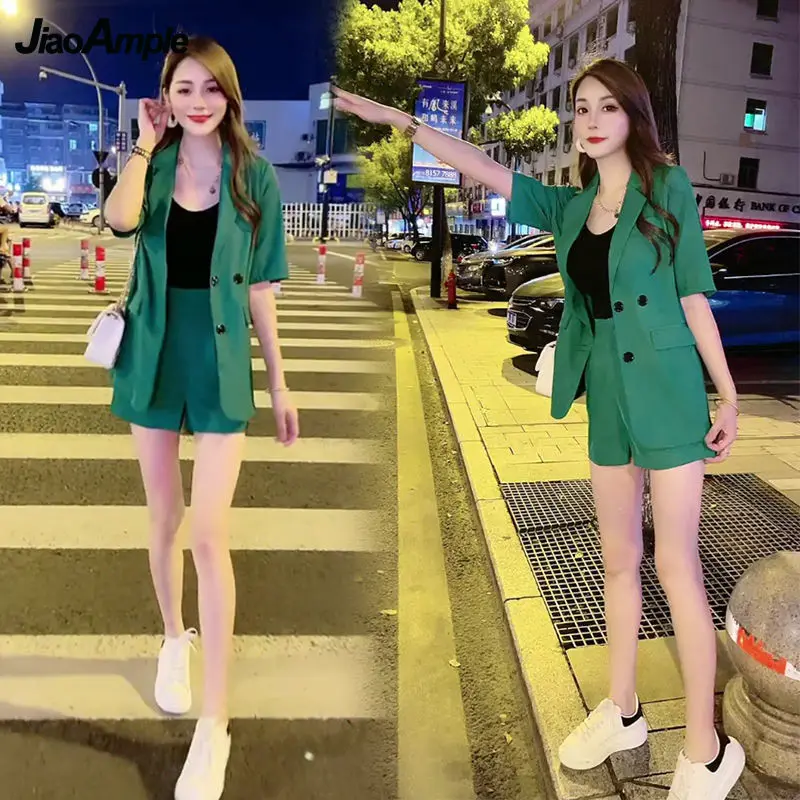 Women's Summer Suit 2026 New Casual Suit Jacket Shorts Two Piece Korean Fashion Elegant Blazers Pants Set Female Trouser Clothes