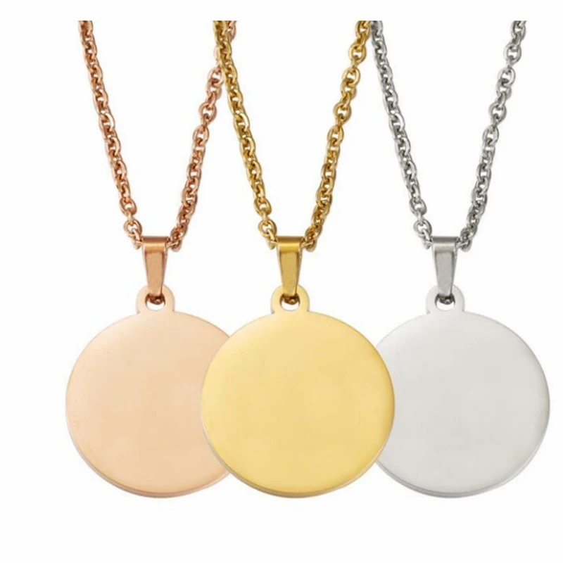 10Pcs 15-30mm Blank Round Discs Pendant Necklaces Gold Plated Chain Necklaces For DIY Custom Name Logo Women's Men's Jewelry thumbnail 3