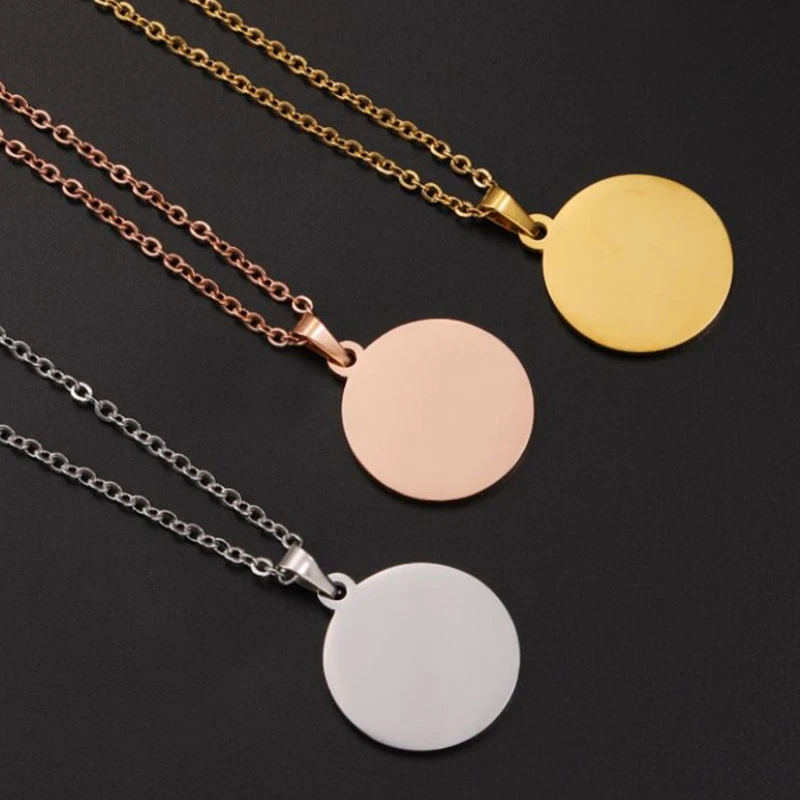 10Pcs 15-30mm Blank Round Discs Pendant Necklaces Gold Plated Chain Necklaces For DIY Custom Name Logo Women's Men's Jewelry