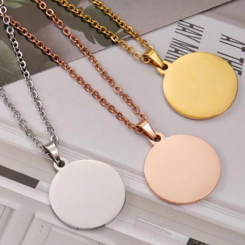 10Pcs 15-30mm Blank Round Discs Pendant Necklaces Gold Plated Chain Necklaces For DIY Custom Name Logo Women's Men's Jewelry thumbnail 2