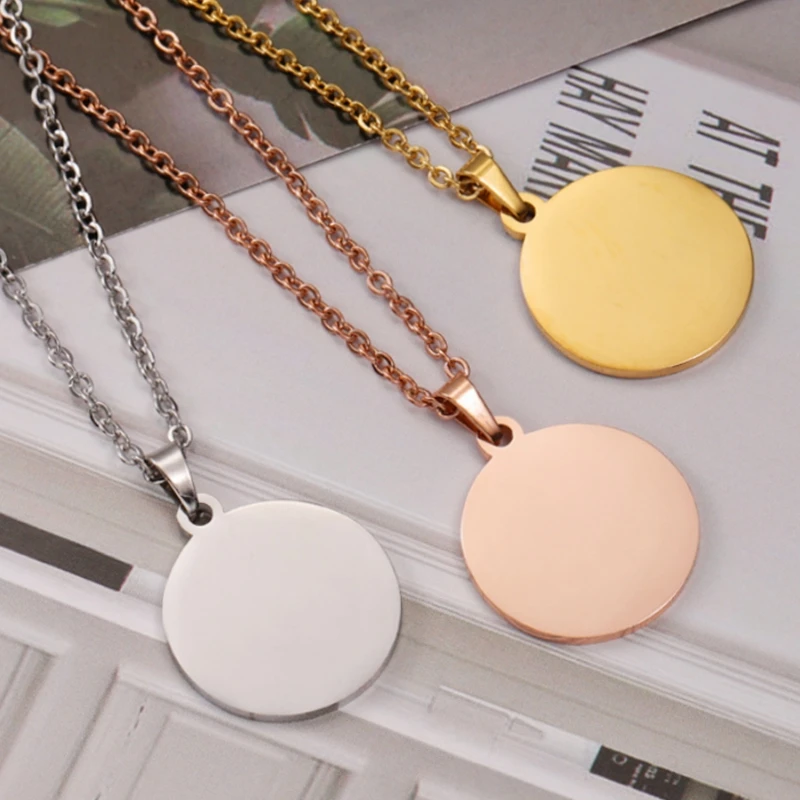 10pcs Stainless Steel chain round Tag Necklaces Blank Mirror Polished for Engraving Statement Name Jewelry Making Metal Circle thumbnail 2