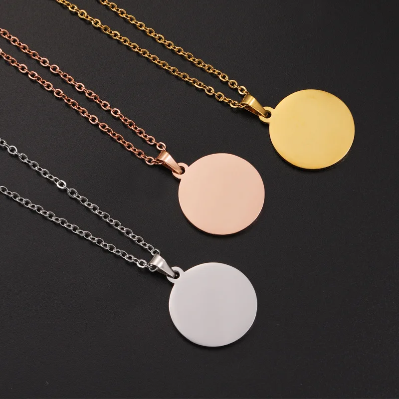 10pcs Stainless Steel chain round Tag Necklaces Blank Mirror Polished for Engraving Statement Name Jewelry Making Metal Circle
