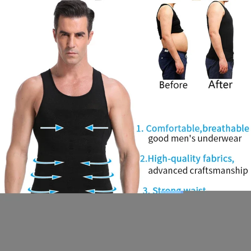 Men's Slimming Body Shapewear Corset Vest Shirt Compression Abdomen Tummy Belly Control Slim Waist Cincher Underwear Sports Vest thumbnail 2