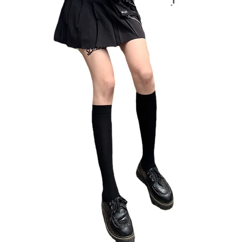 JK Women Black White Knee High Lolita Socks Lady Girls Over Knee Cute Long Sock Thin Breathable Solid Color Stockings For Women thumbnail 3