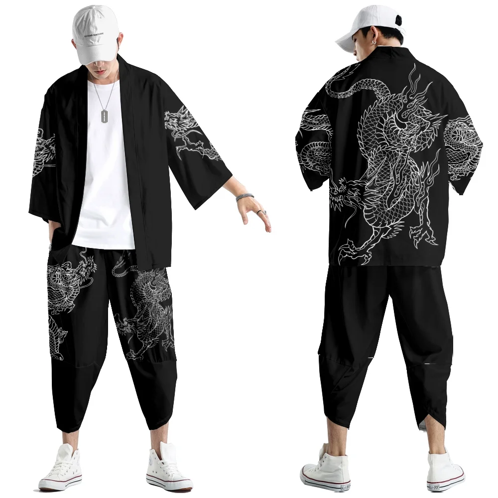 Japanese Traditional Clothing Astronaut Print Kimono Pants Men Retro Yukata Asian Fashion Tang Suit Harajuku Hanfu Yukata Jacket thumbnail 5