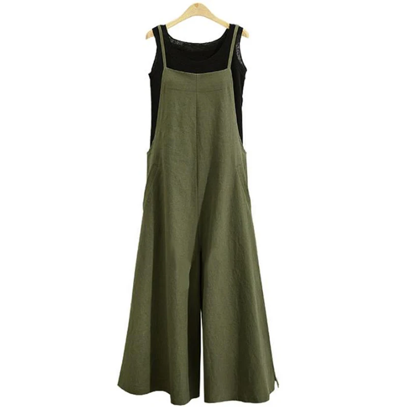 Women Straps Jumpsuit Summer Solid Color Wide Leg Pants Dungaree Bib Overalls Casual Loose Sleeveless Cotton Linen Jumpsuits 5Xl thumbnail 4