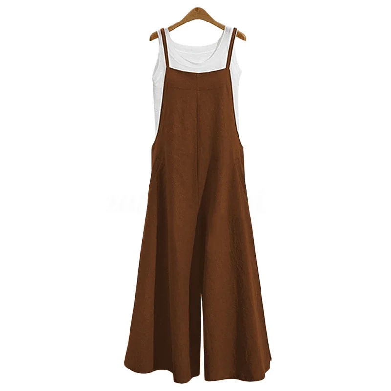Women Straps Jumpsuit Summer Solid Color Wide Leg Pants Dungaree Bib Overalls Casual Loose Sleeveless Cotton Linen Jumpsuits 5Xl thumbnail 6