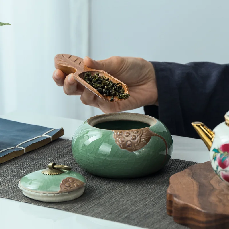 Tea Tea Bag Storage Box Geyao Tea Pot Ceramic Seal Pot Sugar Pot Moisture-proof Pot Tea Pot Living Room Coffee Table Decoration thumbnail 3