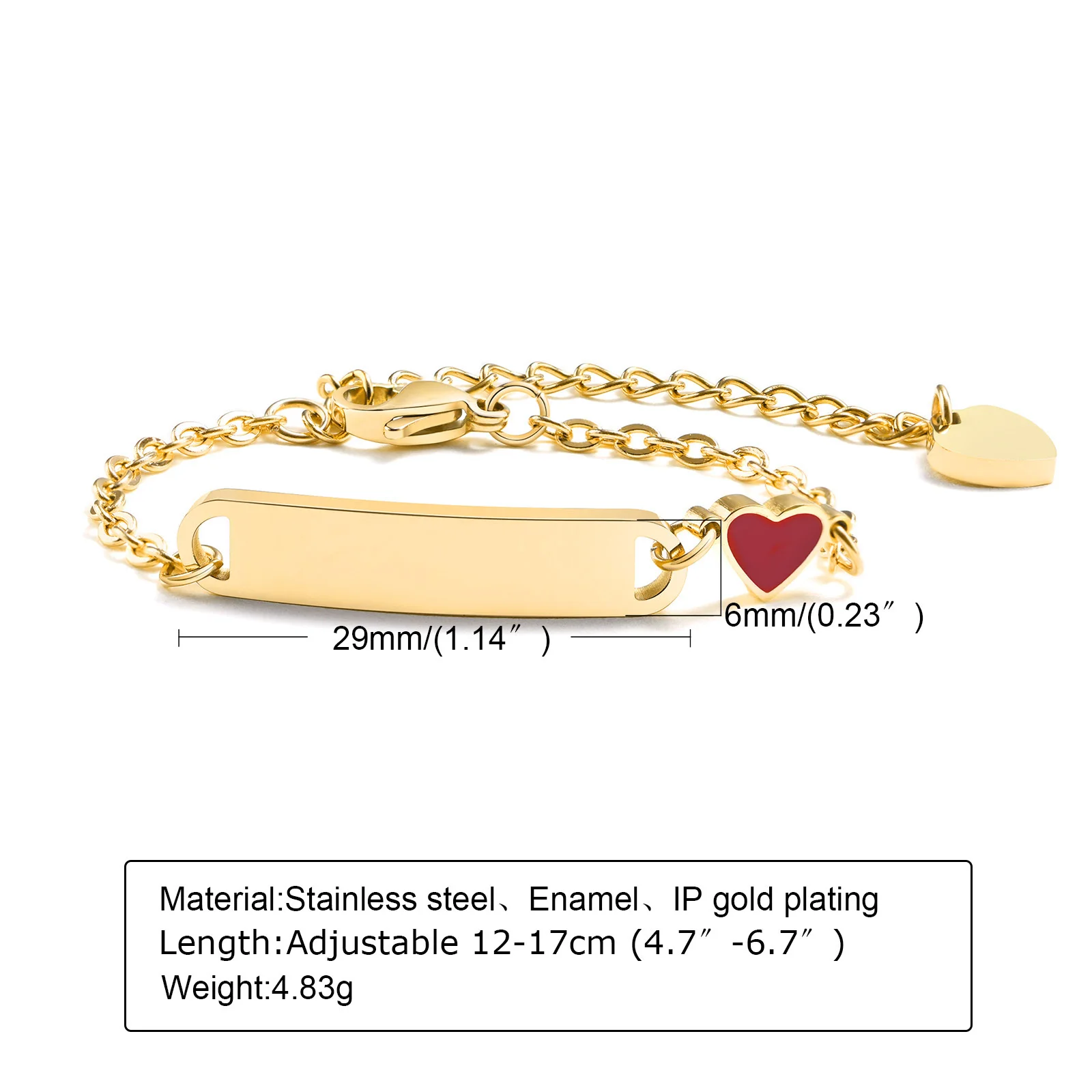Customized Heart Bracelet for Little Girl Boy, Engravable ID Name Bracelet, Personalized Stainless Steel Chain Birthday Gift thumbnail 5