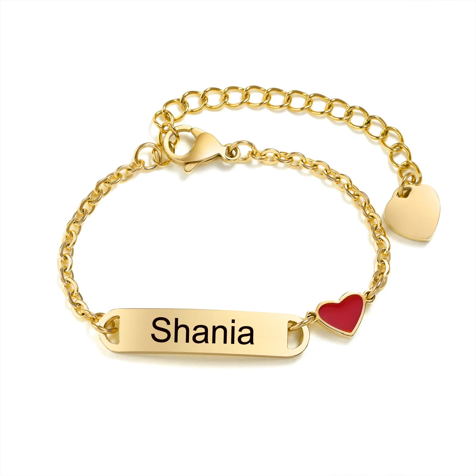 Customized Heart Bracelet for Little Girl Boy, Engravable ID Name Bracelet, Personalized Stainless Steel Chain Birthday Gift thumbnail 2