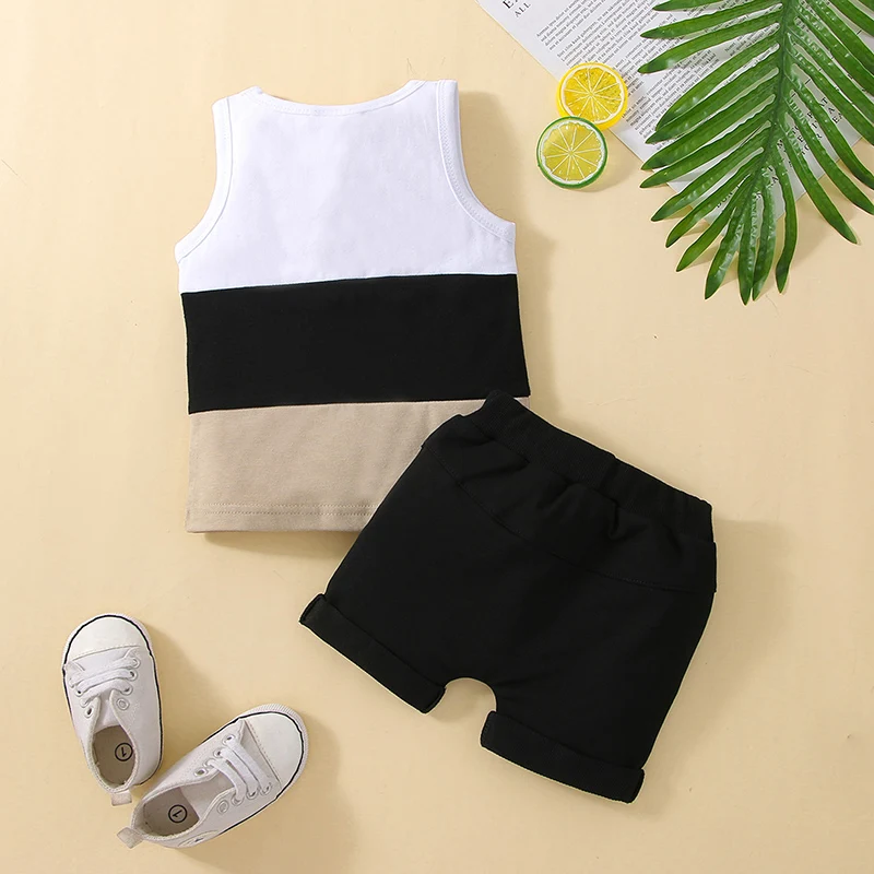 Infant Baby Boys Short Sets Patchwork Sleeveless Vest Tops with Pocket + Shorts 2pcs Summer Outfits for Toddler 6-36M thumbnail 2