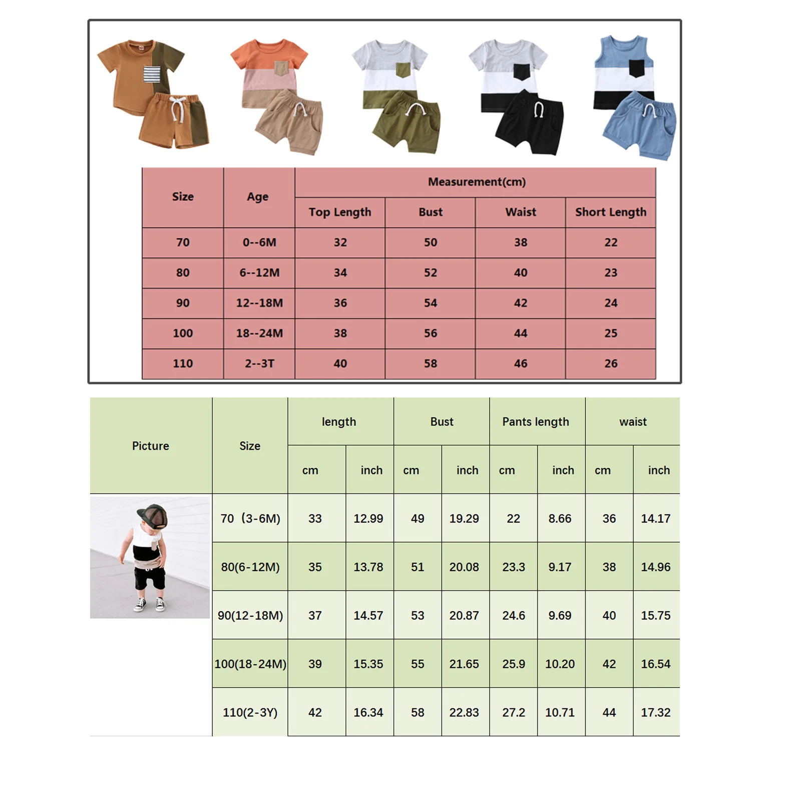 Infant Baby Boys Short Sets Patchwork Sleeveless Vest Tops with Pocket + Shorts 2pcs Summer Outfits for Toddler 6-36M thumbnail 6