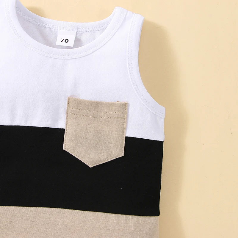 Infant Baby Boys Short Sets Patchwork Sleeveless Vest Tops with Pocket + Shorts 2pcs Summer Outfits for Toddler 6-36M thumbnail 4