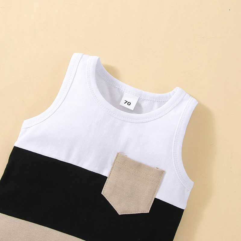 Infant Baby Boys Short Sets Patchwork Sleeveless Vest Tops with Pocket + Shorts 2pcs Summer Outfits for Toddler 6-36M thumbnail 3
