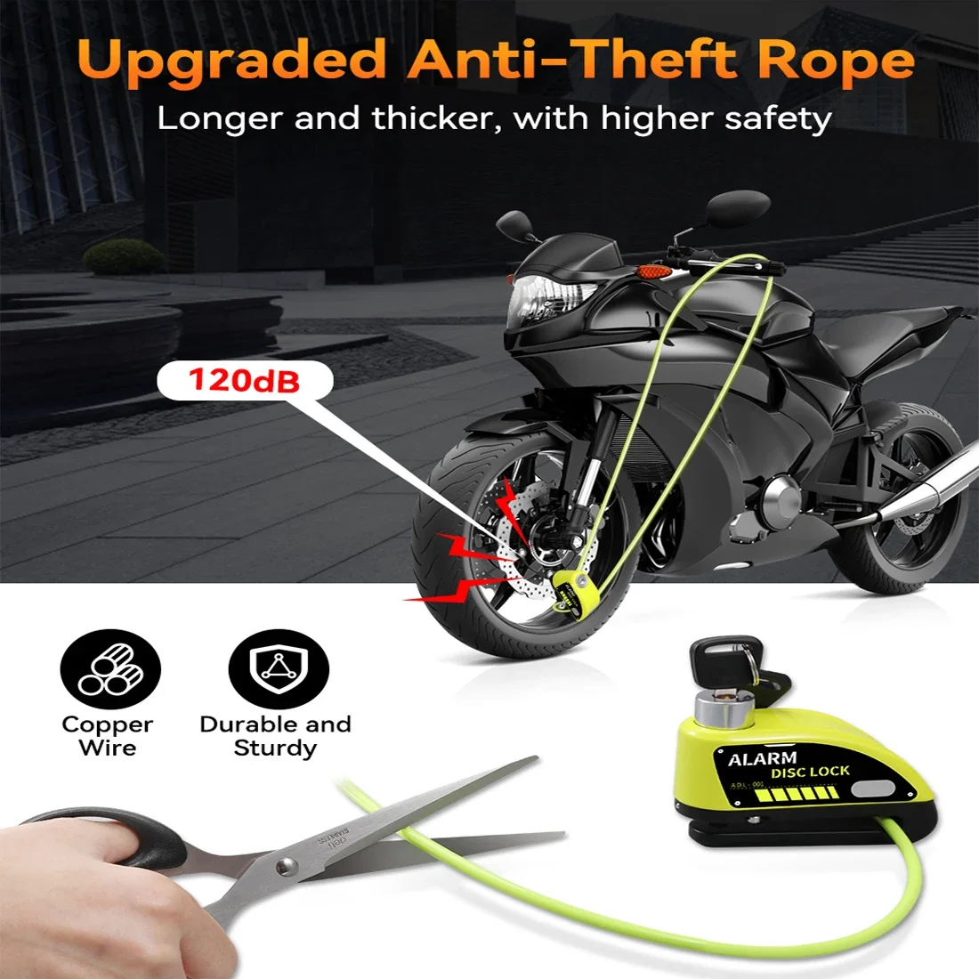Anchtek Motorcycle Alarm Disc Brake Lock Security Moto Wheel Disk Padlock Waterproof 110db Loud Anti Theft Alarma Motocicleta thumbnail 6