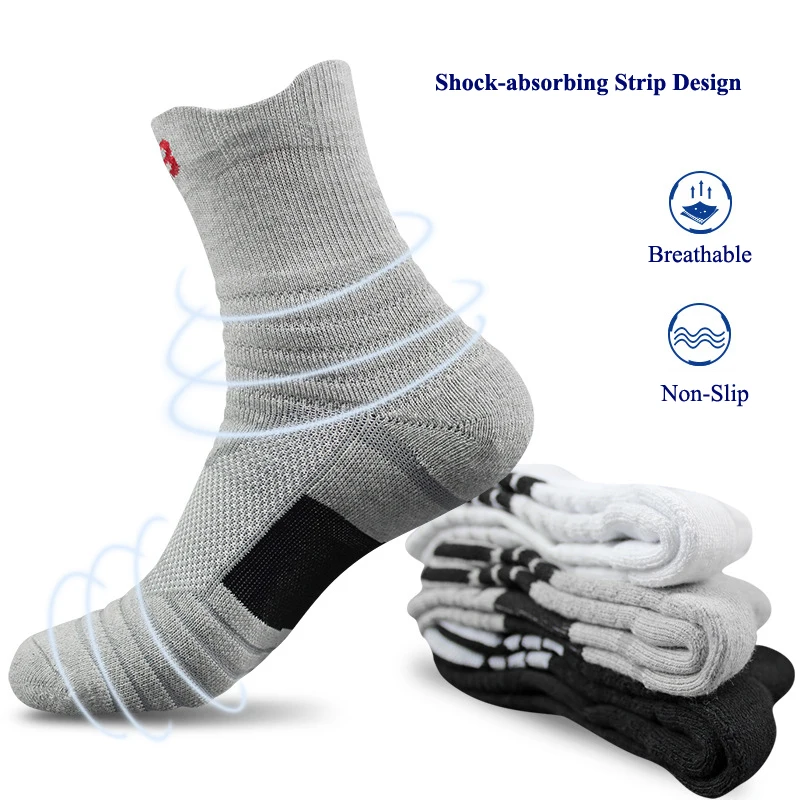 Men Sports Socks Shock-absorbing Cushion Terry Towel Basketball Cycling Running Hiking Tennis Socks for Women Cotton Size 31-48 thumbnail 3