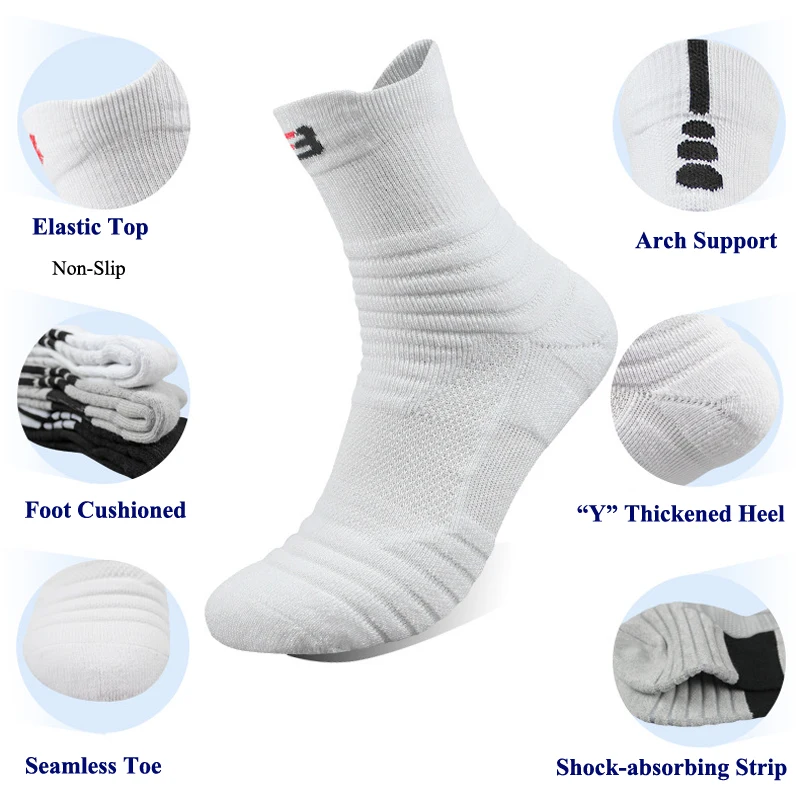 Men Sports Socks Shock-absorbing Cushion Terry Towel Basketball Cycling Running Hiking Tennis Socks for Women Cotton Size 31-48 thumbnail 2