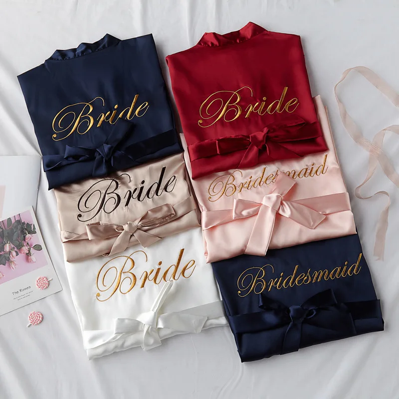 Wedding Bride Bridesmaid Robe Dressing Gown Sexy Women Bathrobe Nightgown Short Sleepwear Casual Flower Kimono Geisha M L XL thumbnail 5