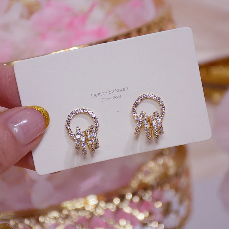 Korean Super Shining Buckle Circle Earrings for Women 14k Real Gold Elegant AAA Zirconia Stud Earring Birthday Gift Brincos thumbnail 6